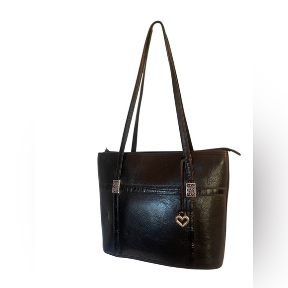Brighton Vintage large black structured leather shoulder bag reptile print trim - Picture 1 of 7